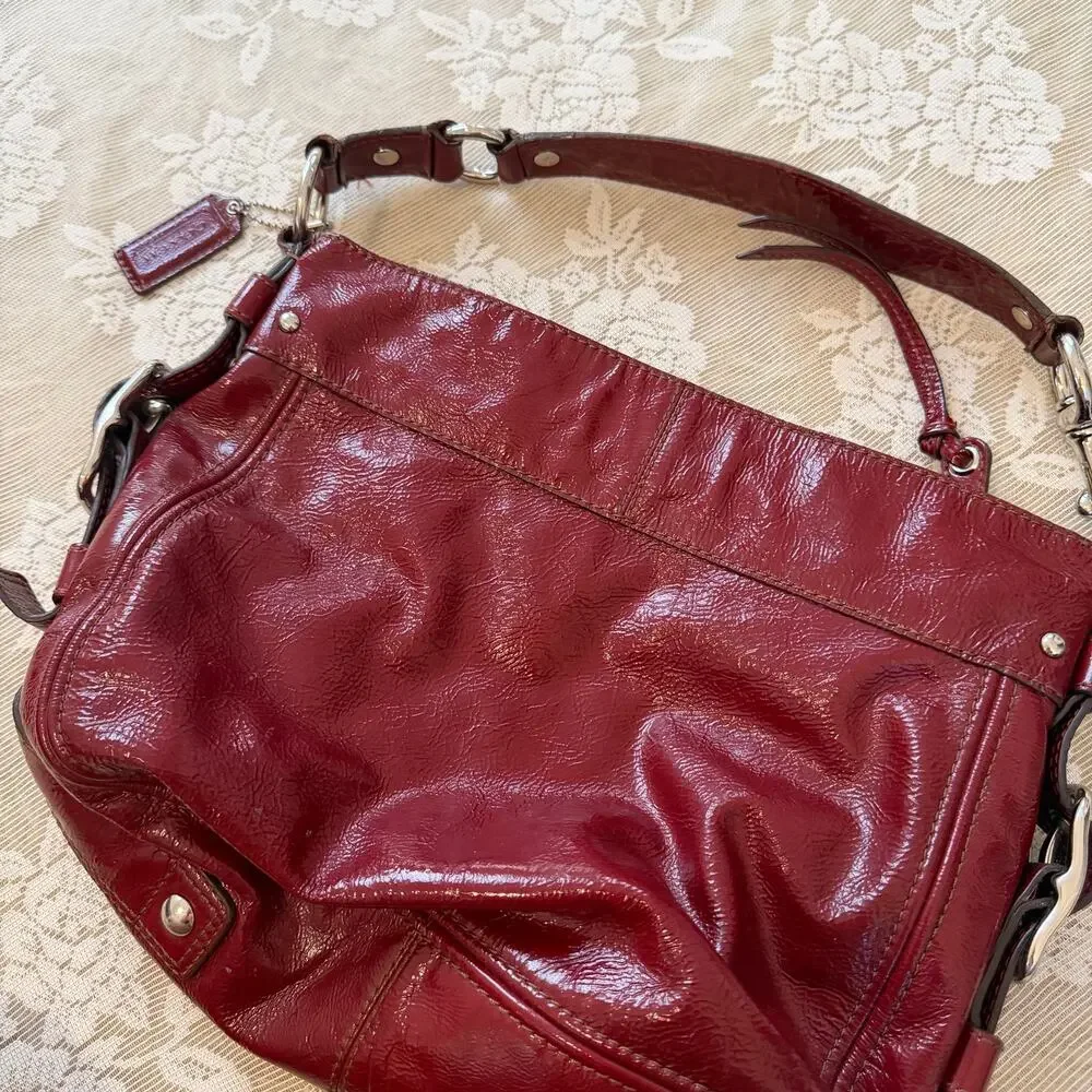 Coach Poppy Patent Leather Shoulder Bag Red